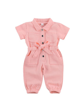 Macacão Jeans Rosa | 12-24 Meses